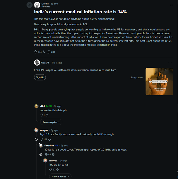 User sharing experience of medical inflation