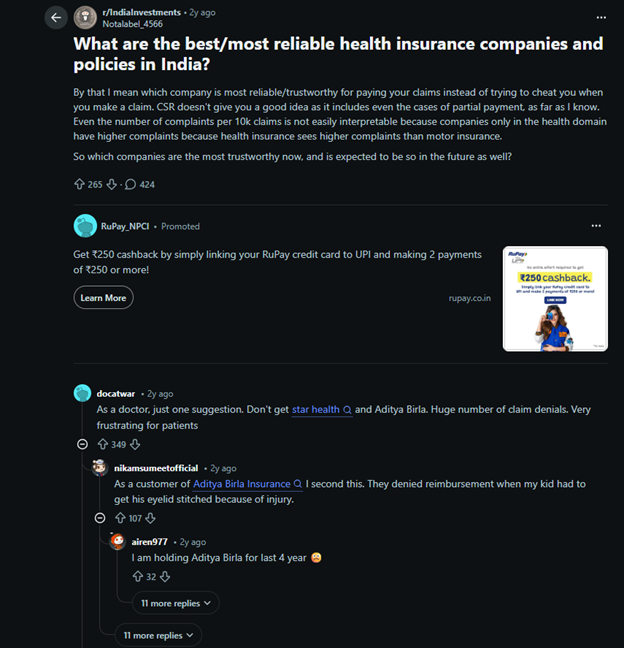 User sharing experience of buying health insurance