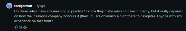 User shares experience about riders in insurance