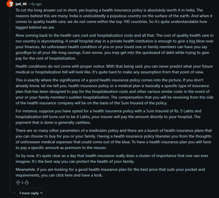 User shares experience of buying health insurance